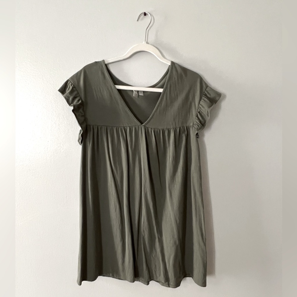 Asos reversible olive green ruffle sleeve dress in size 4 (small)